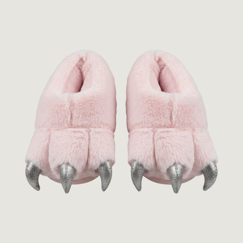 Moon Cake Womens Blush Pink Monster Claw Slippers Silver Glitter Nails Sz M 7-8
